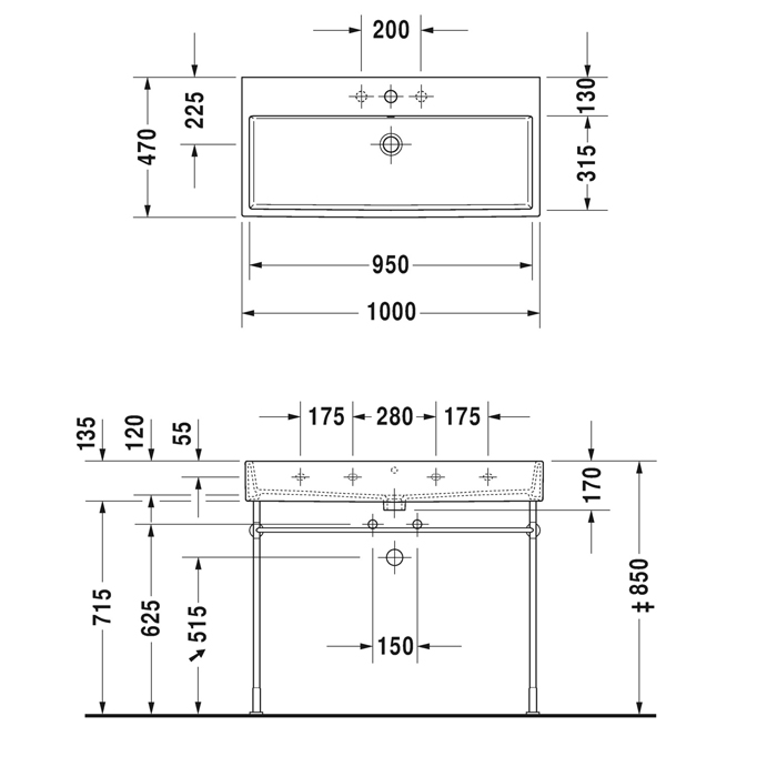 Duravit Vero Air Раковина подвесная, 100х47см, без отв., с переливом, шлифованная, цвет: белый