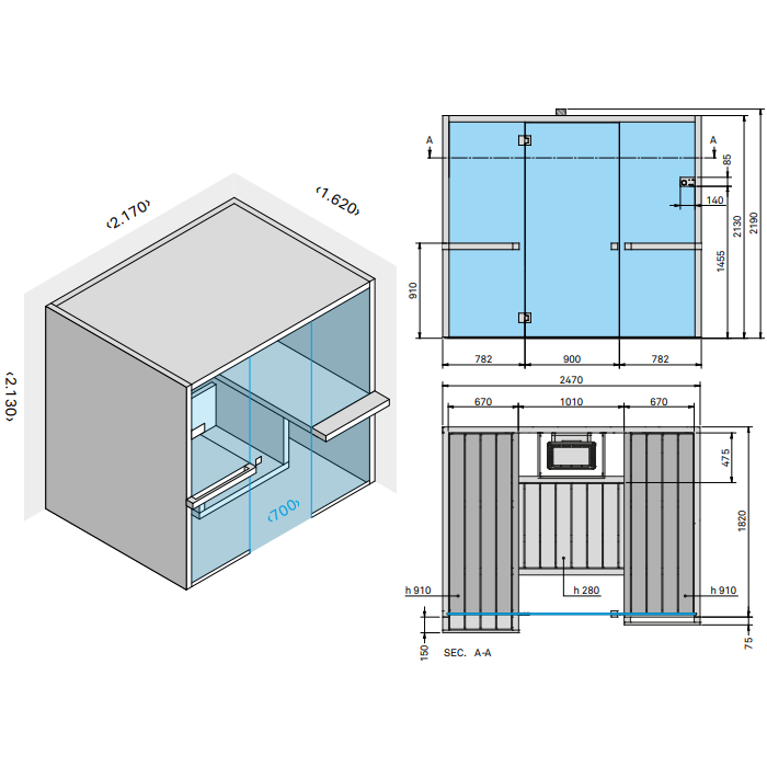 Effegibi Air 60 Био-Сауна 217x162x213см, угловая SX, цвет: осина термообработанная