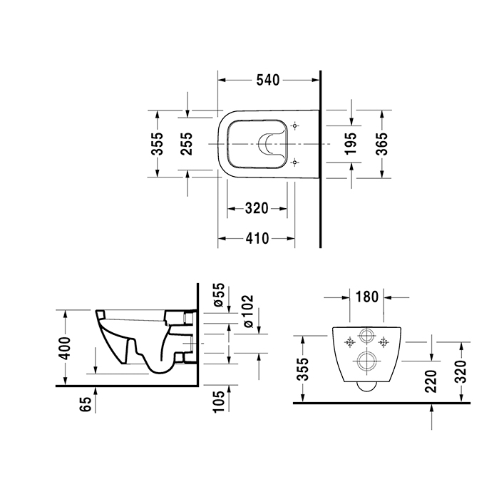 Duravit Happy D.2 Унитаз подвесной 36.5х54см., с вертикальным смывом, вкл. крепление Durafix, с покрытием WonderGliss, цвет: белый 