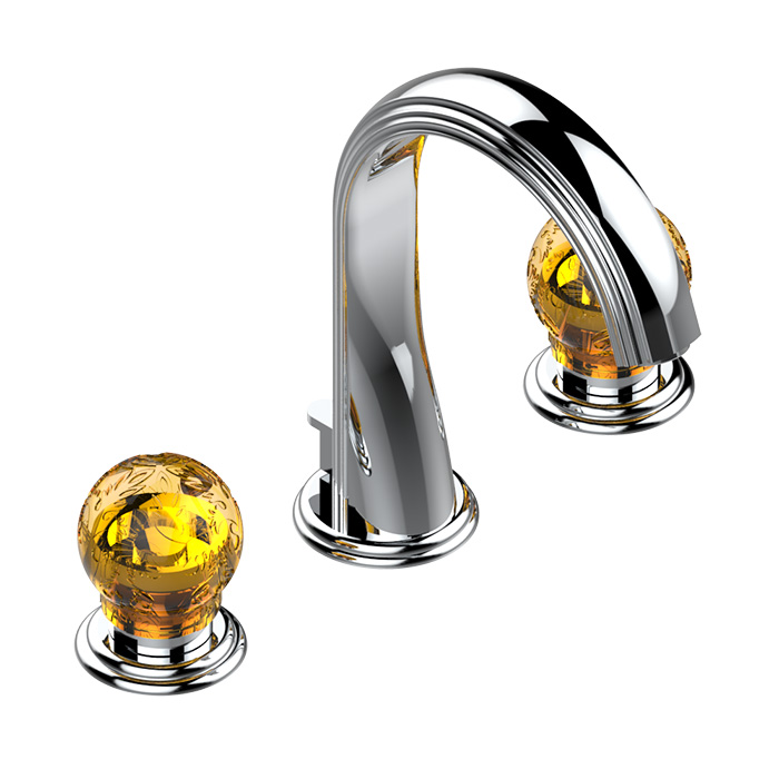  THG Flore Смеситель для раковины на 3 отверстия, ручки с подсветкой, с донным клапаном, цвет: хром