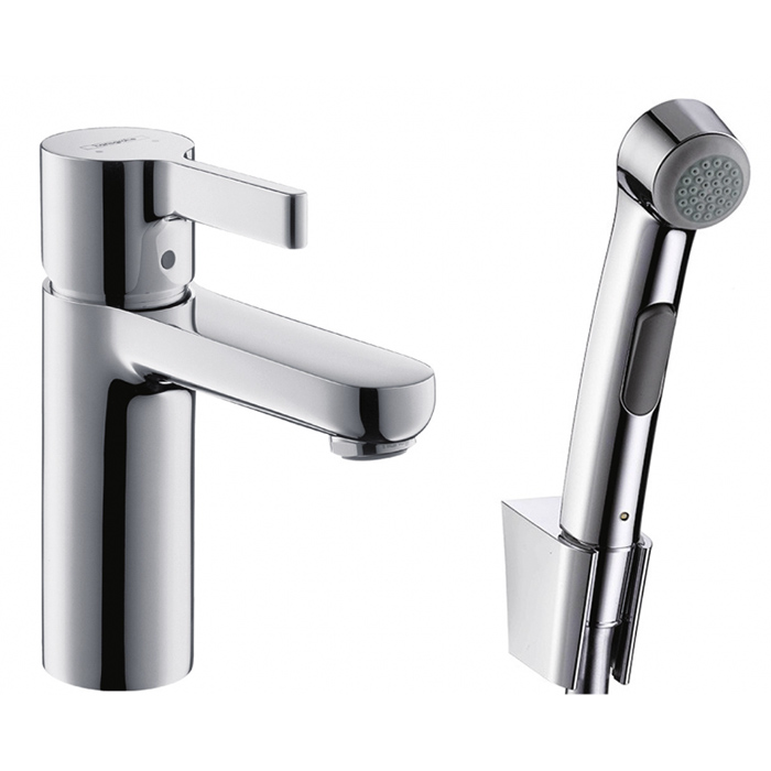 Hansgrohe Metris S Смеситель для раковины, на 1 отв., с ручным душем и настенным держателем, цвет: хром