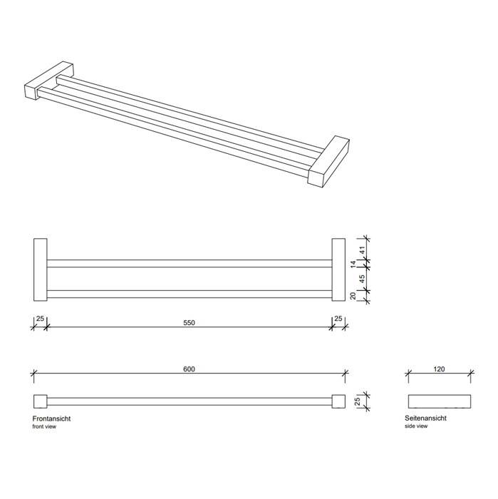 Decor Walther Corner HTD60 Полотенцедержатель 60см, двойной, подвесной, цвет: хром