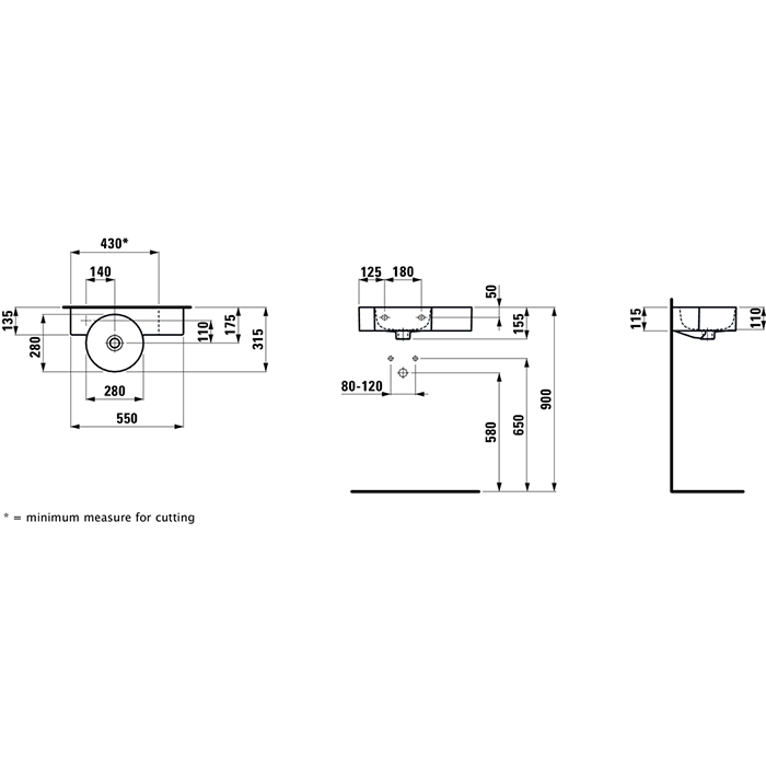 Laufen VAL Раковина с полкой 55x31.5x11.5см., с 1 отв., Dx, цвет: белый