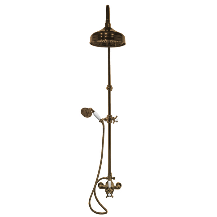 Gattoni PD Душевая колонка с термостатическим смесителем, верхним душем и лейкой, цвет: бронза