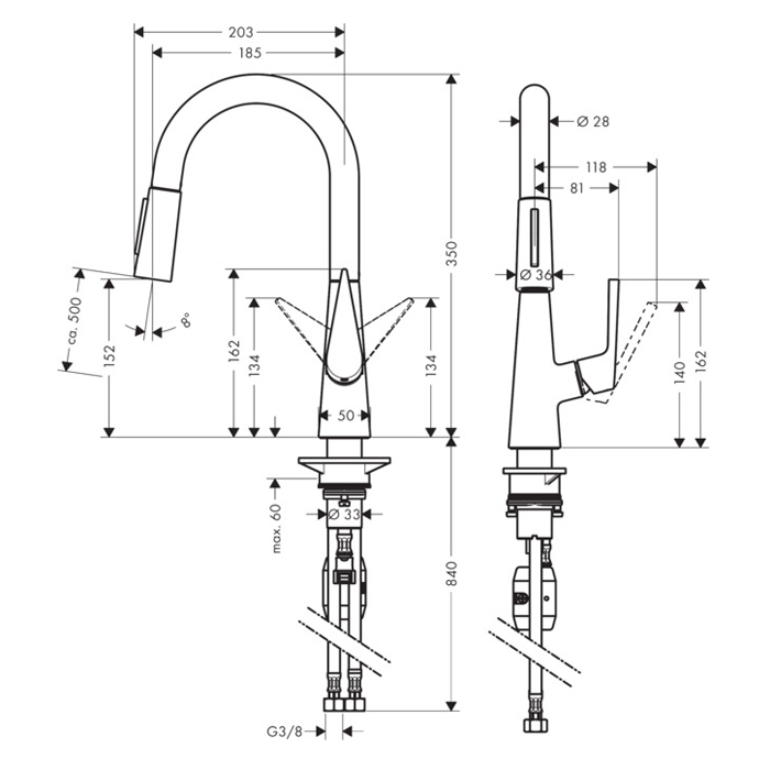 Hansgrohe Talis M51 Смеситель для кухни, на 1 отв однорычажный, поворотный излив 18.5см с вытяжным душем, 2jet, h15.2см, цвет: хром