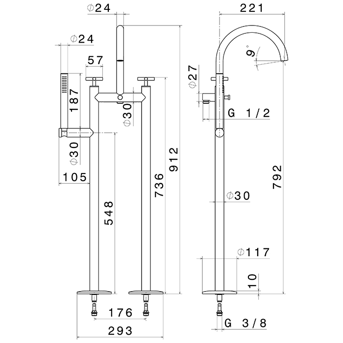 Newform Blink Смеситель для ванны, напольный, с ручным душем, цвет: черный матовый