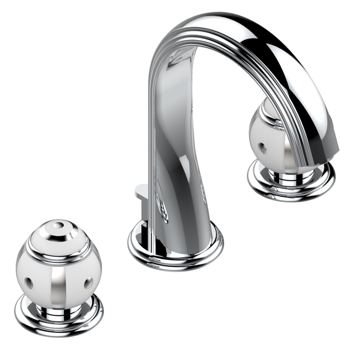 THG Ithaque decor platine Смеситель для раковины, 3 отв., цвет: хром/платина/белый фарфор