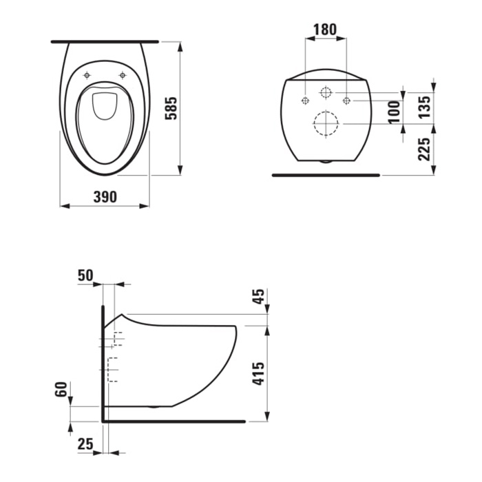 Laufen Alessi One Унитаз подвесной 58х39см, безободковый, покрытие LLC, цвет: белый матовый
