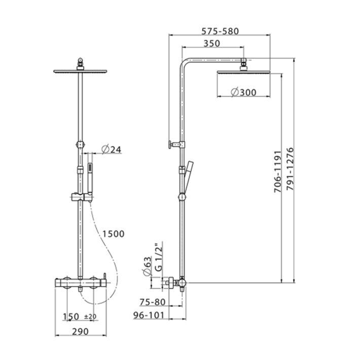 Cisal Slim Душевая стойка, с верхним душем 30см., ручной  лейкой, цвет: хром