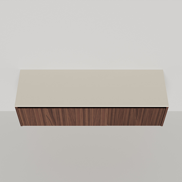 Salini Domino Тумба со столешницей, 160х50х40см., из S-Stone в сборе, крепеж; сифон; фасад: шпон орех, столешница: Ral9001