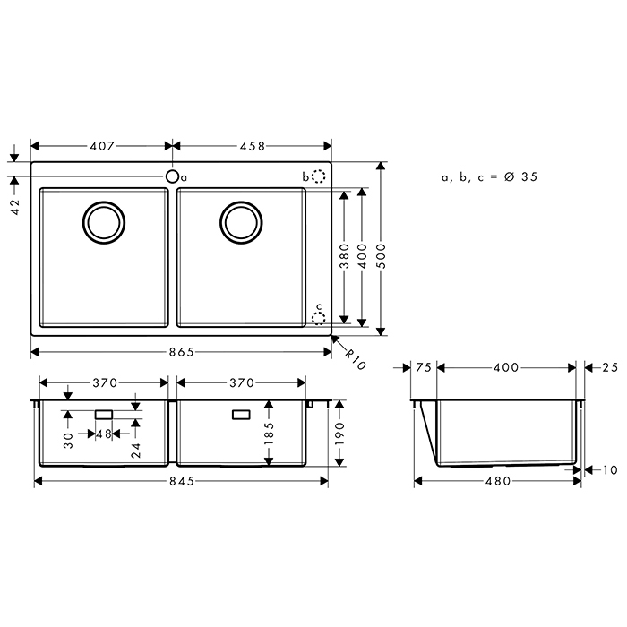 Hansgrohe SilicaTec Кухонная мойка 50х86,5х19 см, с 1 отв., 2 чаши, цвет: нерж сталь