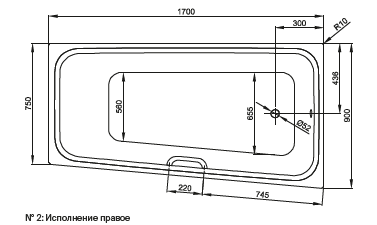 Bette Space M Ванна встраиваемая с шумоизоляцией  170х90х42 см,  исполнение правое , цвет: белый