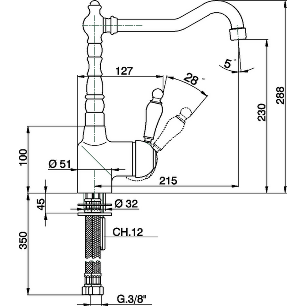 CISAL Arcana Empress Смеситель для кухни на 1 отверстие, цвет: золото