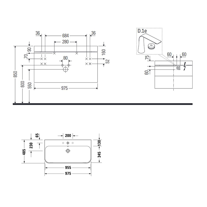 Duravit Happy D.2 Plus Комплект мебели 97.5х49х46.8см, 2 ящ, с 1 отв для смес, в компл.с сиф и донным клап, раковина bi-color, подвесной, цвет: графит супермат