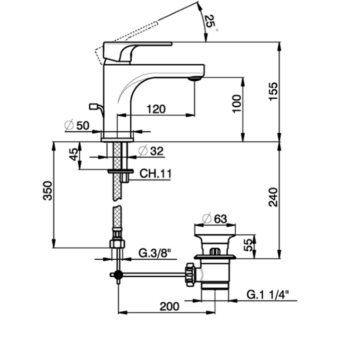 Cisal Alma Смеситель для раковины, на 1 отв., с донным клапаном, цвет: черный матовый