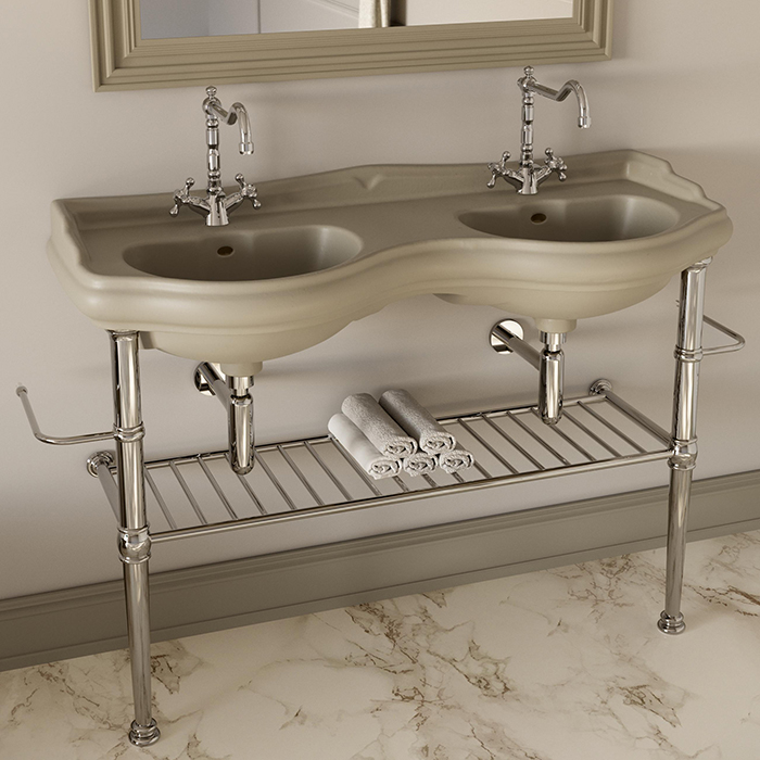 Kerasan Retro Раковина двойная 120 см, с 1 отв., с переливом, цвет: nocciola matt