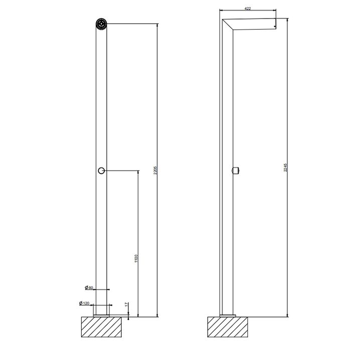 Gessi Outdoor Душевая стойка, для установки на улице, напольная, на 1 выход, без ручки и верхнего душа, цвет: Corten