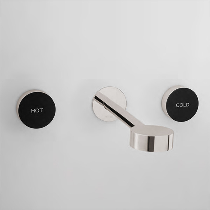 CISAL Slim Смеситель для раковины на 3 отверстия из стены,излив 185-200 мм, цвет: никель полированный/черный матовый