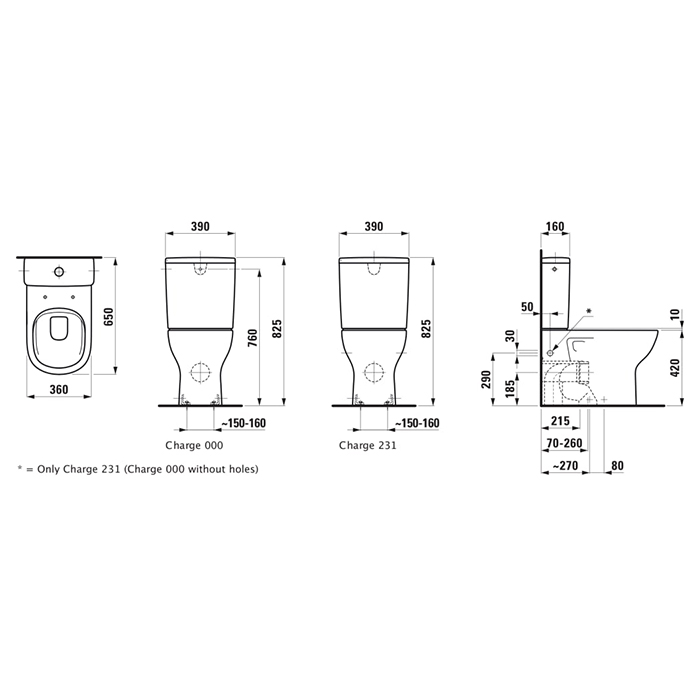 Laufen Lua Унитаз моноблок 65х36х42см., слив универсальный, безободковый, подвод сзади в центре, цвет: белый глянцевый