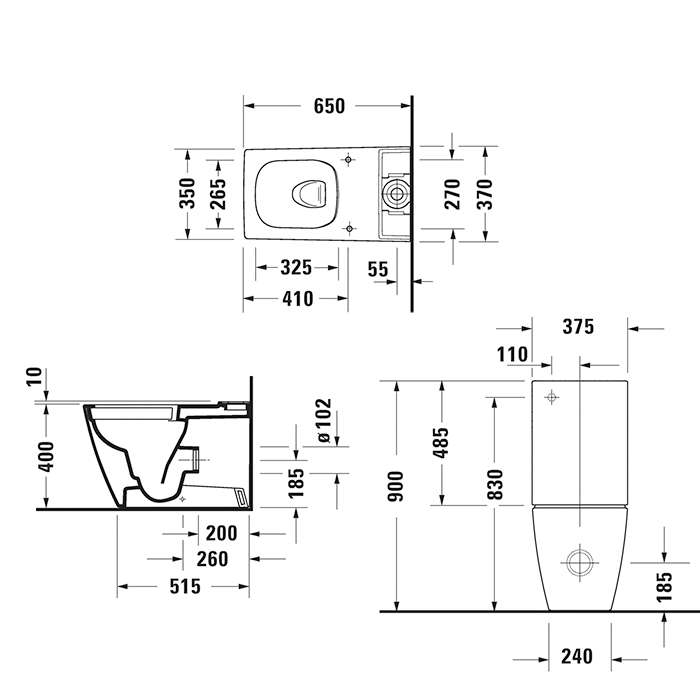 Duravit Viu Унитаз напольный 35x65см, rimless,слив универсальный, с креплением, с HygieneGlaze, цвет: белый