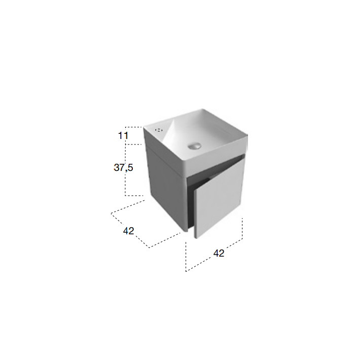 Antonio Lupi Simplo Комплект подвесной мебели 42х42х48,5 см., с раковиной, с 1 дверцей DX, цвет: Matita goffrato