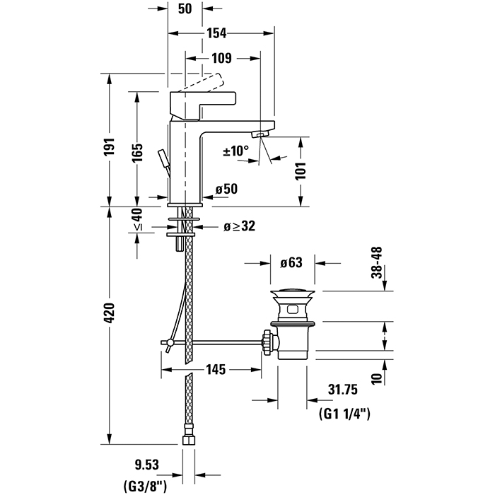 Duravit D-Neo Смеситель для раковины, 1 отв., цвет: хром