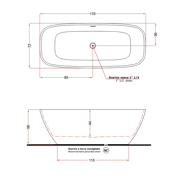 Gruppo Treesse Brio Ванна отдельностоящая 170х72х56 см из искусственного камня, цвет: белый