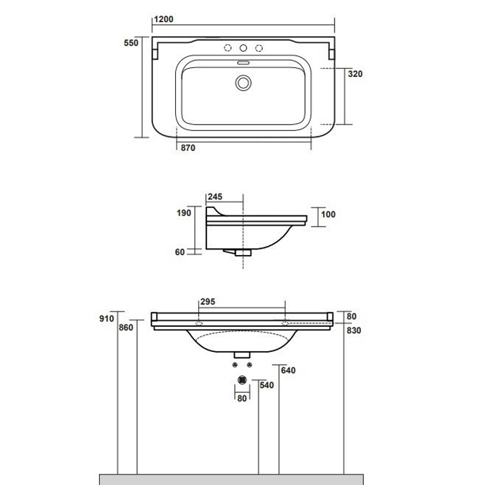 Kerasan Waldorf Раковина 120х55 см, 3 отв., керамическая, цвет: белый/бронза
