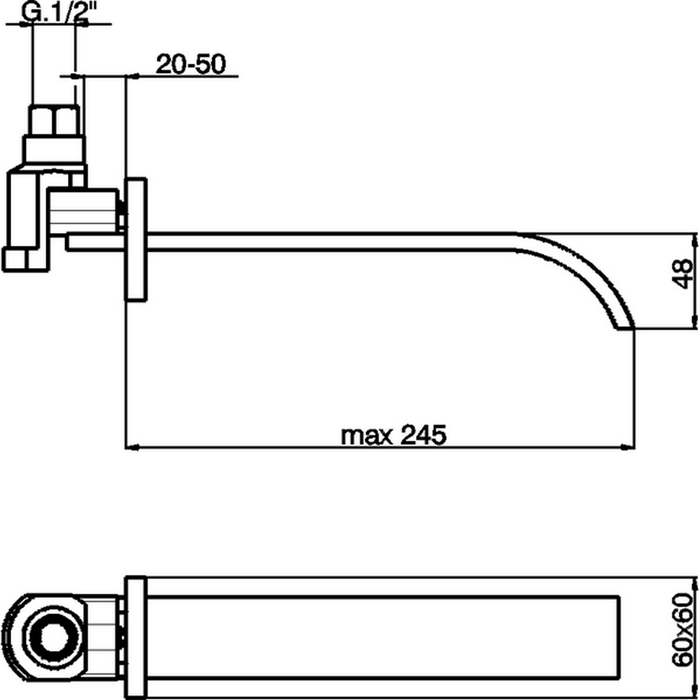 CISAL Wave Излив настенный 245 мм для ванны, цвет: хром