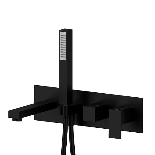 Newform Ergo Q Смеситель для ванны, встраиваемый, 2 потока, с изливом и ручным душем, внешняя часть, цвет: черный матовый