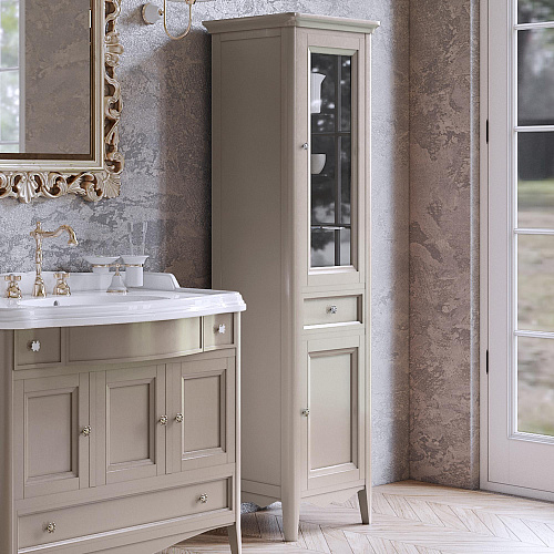 TW Veronica, Колонна 50.2/45x40/37.4xh172см, 1выдв.ящик, 2 распашные дверки, доводчики Blum (петли справа-DX), напольная, цвет: TORTORA, ручки: Riflesso бронза