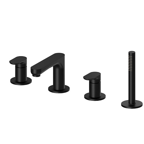 Newform Linfa II Смеситель на борт ванны, 4 отв., с изливом и ручным душем, цвет: черный матовый