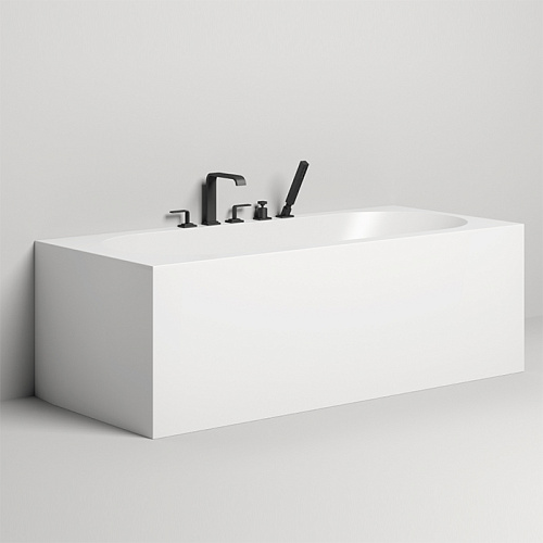 Salini Fabia Ванна пристенная 180х80х60 cм, овальная чаша, донный клапан, сифон, слив-перелив, материал: S-Sense, цвет: белый глянцевый