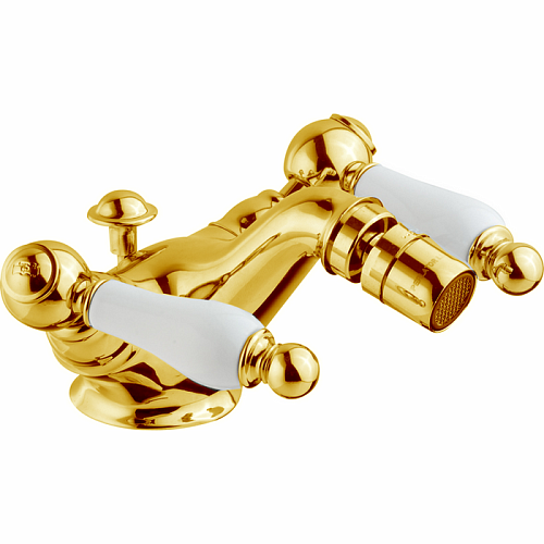 CISAL Arcana Toscana Смеситель для биде на 1 отверстие, с донным клапаном, цвет: золото/белый