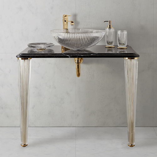 3SC Elegance Консоль ELEGANCE 90х54хh97см с раковиной EL11, топ-мрамор nero marquinia, сифон, напольная, цвет: золото 24к. Lucido