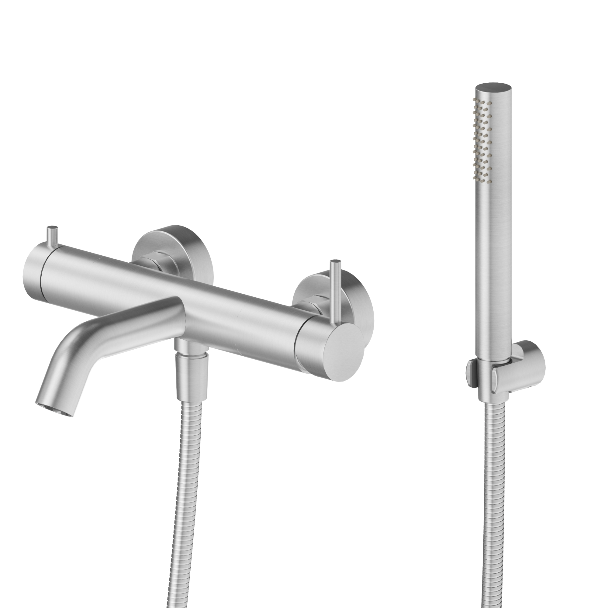 Newform X-Steel 316 Смеситель для ванны, настенный с ручным душем, излив 208 мм , цвет: нержавеющая сталь