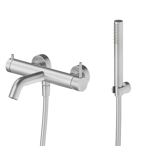 Newform X-Steel 316 Смеситель для ванны, настенный с ручным душем, излив 208 мм , цвет: нержавеющая сталь