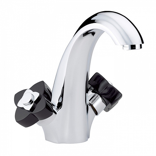 THG Petale de Cristal noir Смеситель для раковины, 1 отв., цвет: хром/черный хрусталь