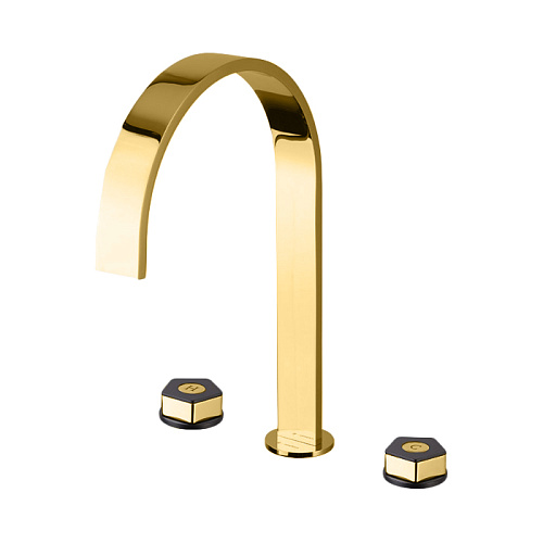Newform ParkLE Смеситель для ванны, высокий, 3 отв., с донным клапаном, цвет: PVD glossy gold/черный матовый