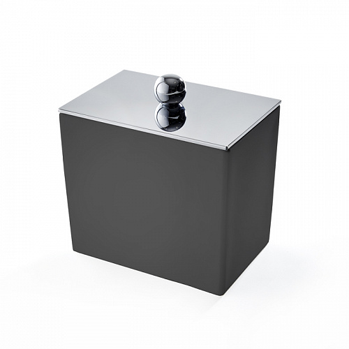 3SC Mood Black Баночка универсальная, 10х10х7 см, с крышкой, настольная,  композит Solid Surface, цвет: чёрный матовый/хром 