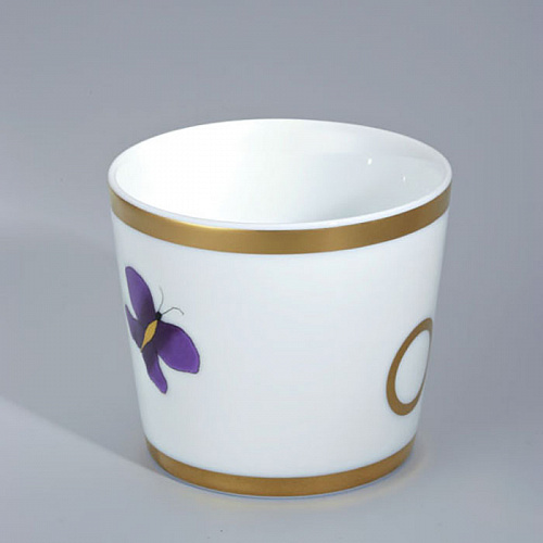 THG CAPUCINE MAUVE DECOR OR Китайская лакированная коробка с белой керамической крышкой Ø126 мм., middle size, декор золото/лиловый, цвет: золото