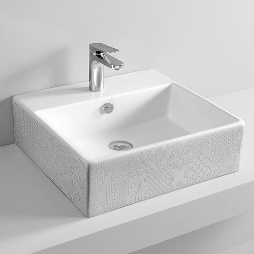 Artceram Quadro Раковина 50х48 см, 1 отв., с переливом, цвет: белый глянцевый, декор: Cementina