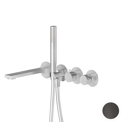 Newform Steel Line Смеситель для ванны, настенный, с ручным душем, цвет: pvd brushed gun metal