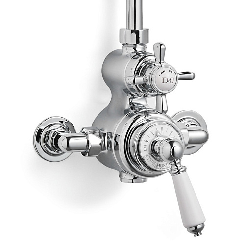 Devon&Devon Термостат наружного монтажа, для душевой для стойки, с белой ручкой, цвет: хром