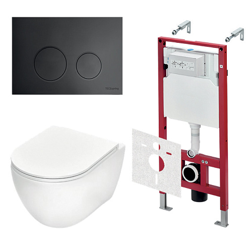 TECEspring Base Комплект: унитаз модель R, инсталяция, панель смыва LT с круглыми кнопками, цвет: белый / черный матовый
