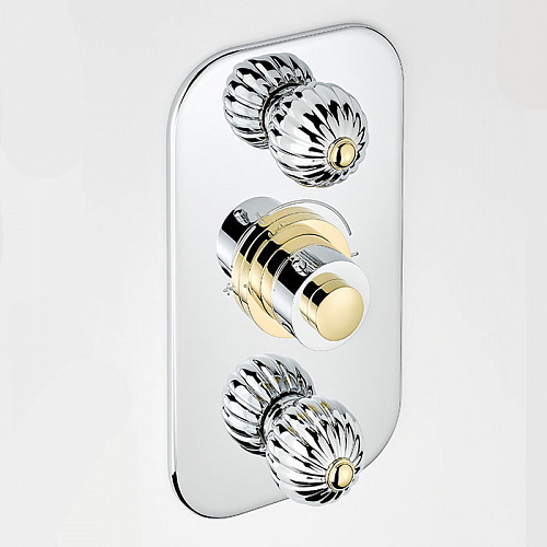 THG Mandarine metal Смеситель для душа встраиваемый, термостатический, с 2 запорными вентилями, внешняя часть, цвет: хром/золото