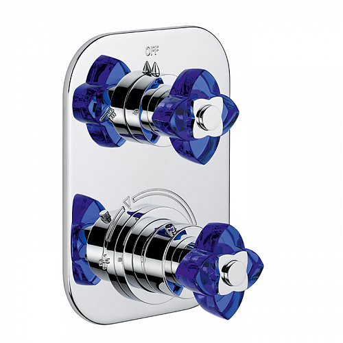 THG Pétale de cristal bleu Смеситель для душа, термостатический, с переключателем на 2 потока, цвет: хром/синий хрусталь