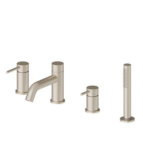 Newform XT Смеситель на борт ванны, 4 отв., с изливом и ручным душем, цвет: gold satin