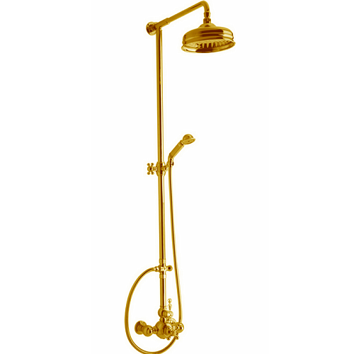 CISAL Arcana America Душевой комплект: термостатический смеситель, стойка с верхним душем, лейка+шланг, цвет: золото