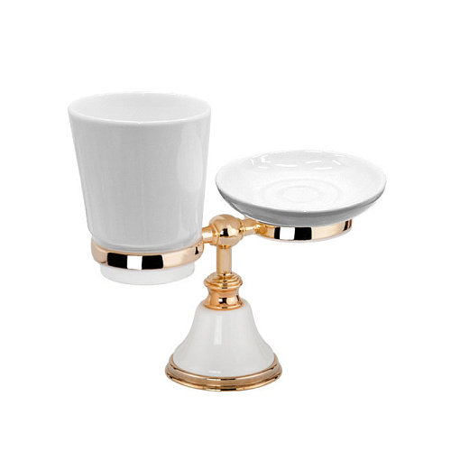 TW Harmony 141, настольный держатель с мыльницей и стаканом, керамика (бел), цвет: белый/золото